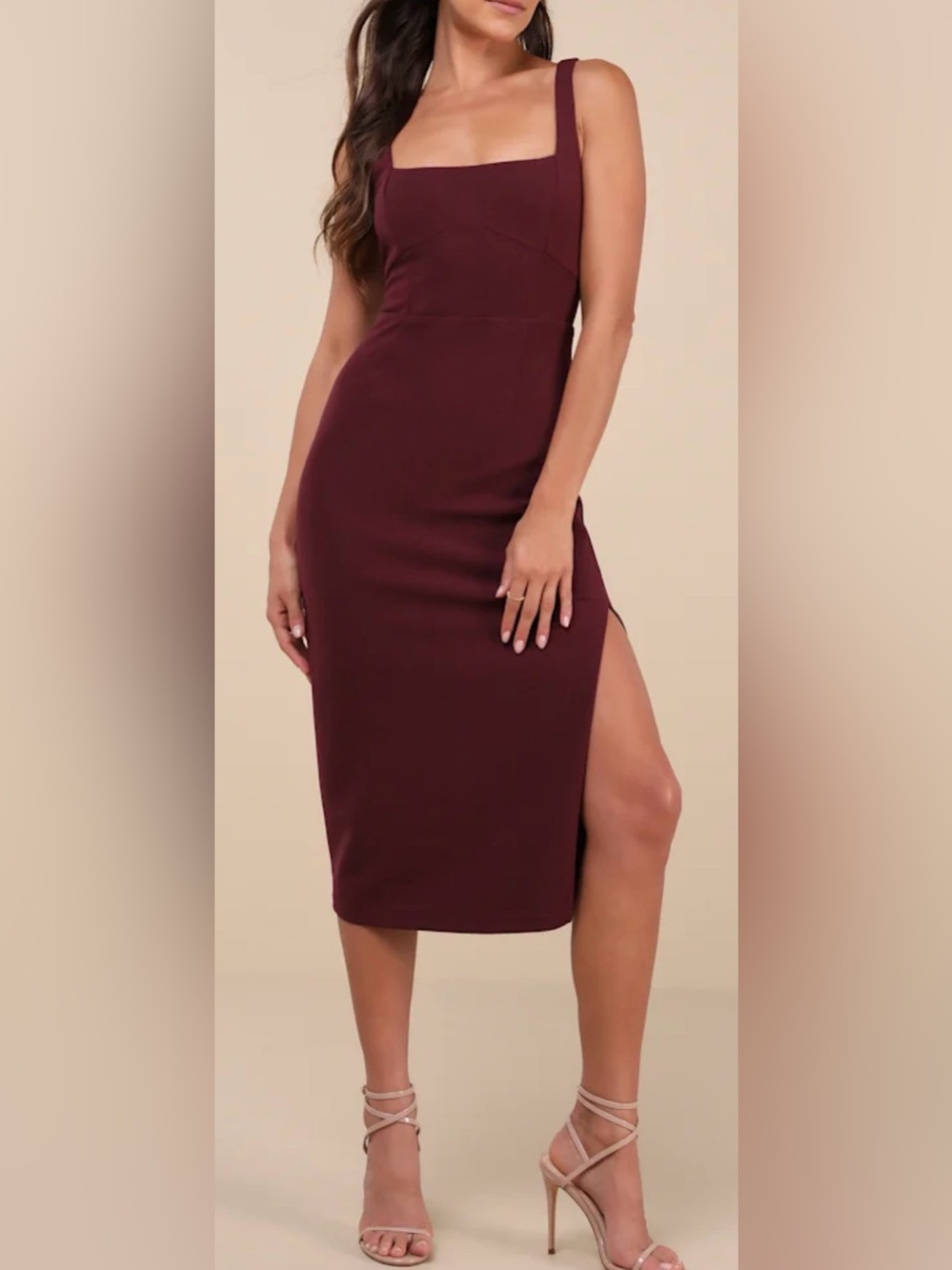 NWOT Lulus Large Vibrant Allure Plum Square Neck Sleeveless Bodycon Midi Dress